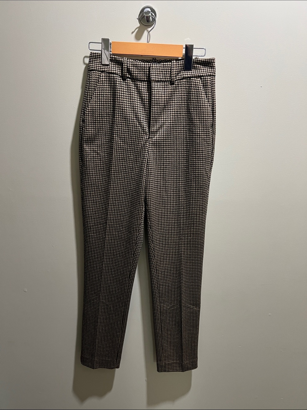 Women's Black and White Houndstooth Tapered Dress Pants